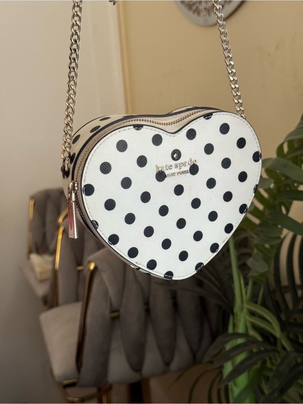 kate spade White and Black Polka Dot Heart Crossbody Bag - Picture 8 of 9